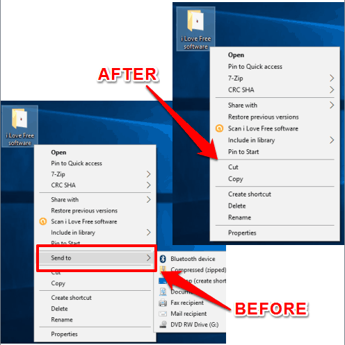 send to menu removed from windows 10 context menu