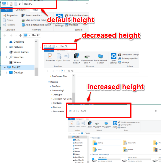 set the height of title bars in windows 10