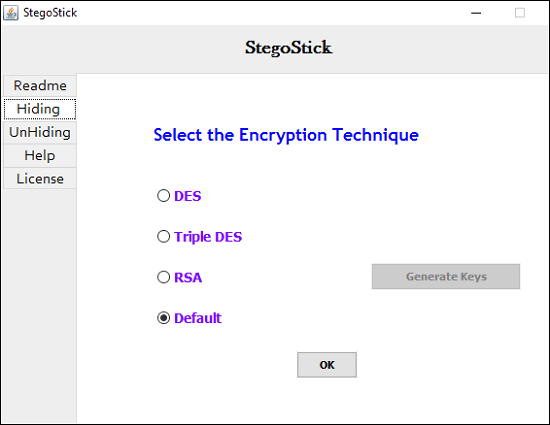 stegostick- encryption page
