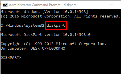 type diskpart and press enter