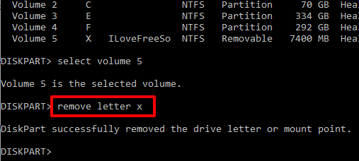 type remove letter and letter number to hide the drive