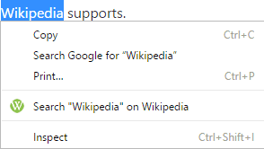 wikipedia search engine to access Wikipedia articles from Chrome context menu