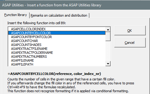 Asap Utilities formulas cell color