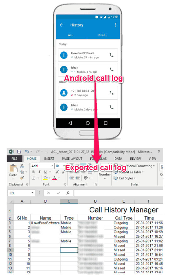 Export Android Call Log to Excel