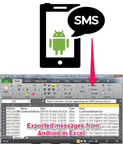 Export Android Message Log to Excel