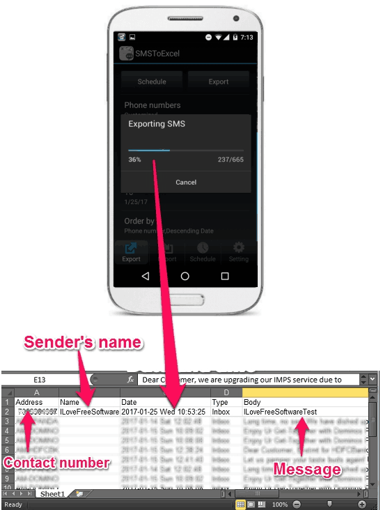 SMSToExcel in its action
