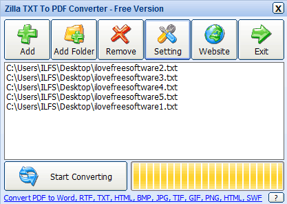 Zilla TXT To PDF Converter- interface
