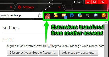 account 2 extensions transfered