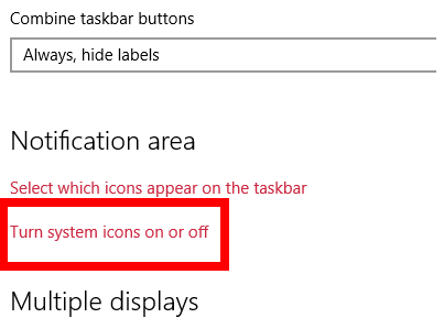click system icons on or off option