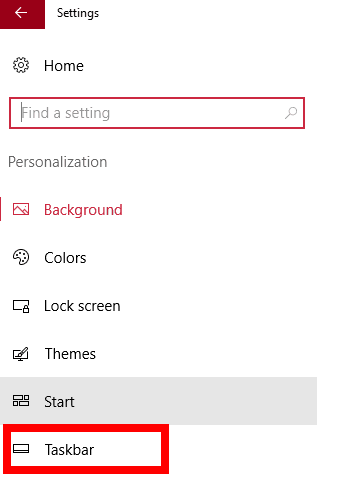 click taskbar option