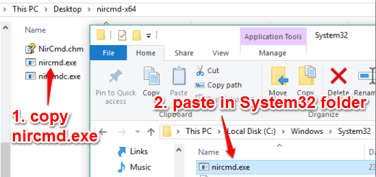 copy and paste nircmd.exe to system32 folder