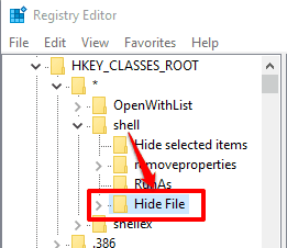 create Hide File key under shell key