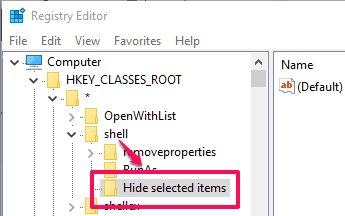 create Hide selected items key under shell key