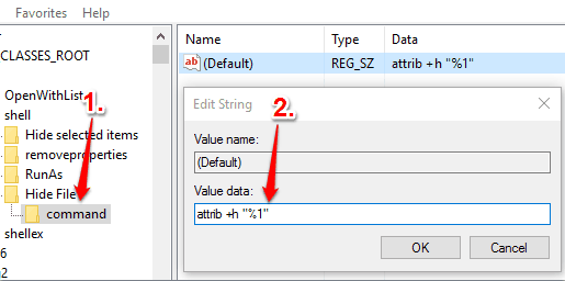 create command key and set value data in default string value