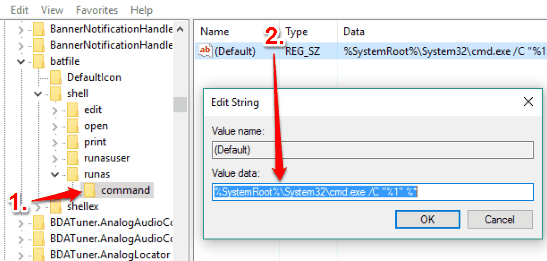 create command key and set value data of default string value
