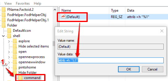 create command key under the Hide Folder key and set value data in default string value