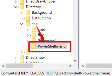 create powershellmenu key under shell key