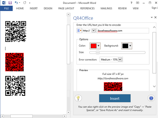 create qr code in ms word