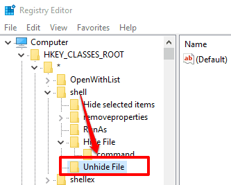 create unhide file key under shell key