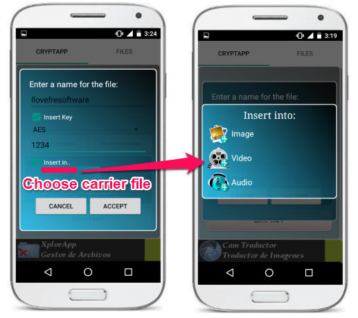 crypt app choosing carrier file