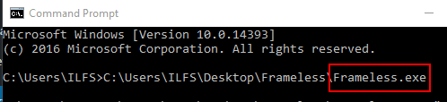 drop frameless application file on command prompt window