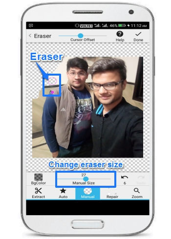 edit photo background on Android-background eraser- manual mode to remove photo background