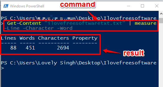 find number of lines, words, characters available in a file using powershell