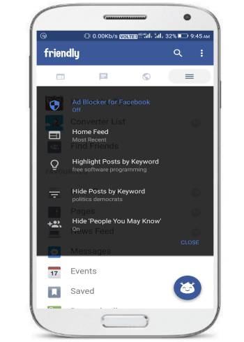 free lite alternative Facebook app- friendly for facebook-news feed filtering options