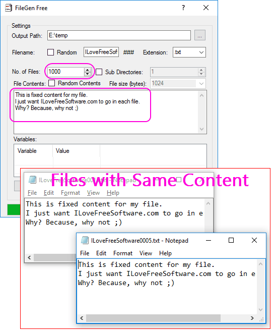 generate test files of same content