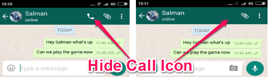 hide call icon