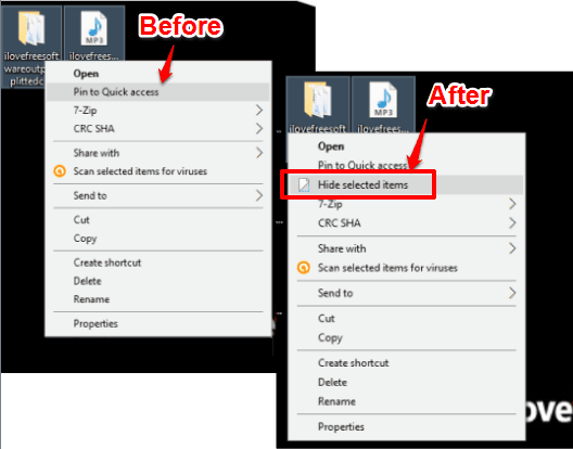 hide files and folders using windows 10 context menu