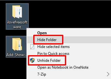 hide folder and unhide folder visible in the context menu