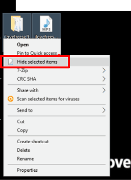 hide selected items is visible in context menu