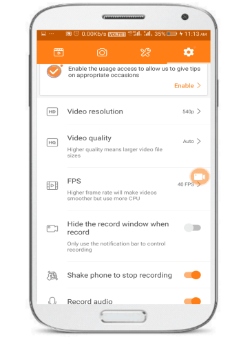 how to record skype video calls on Android- DU Recorder app settings