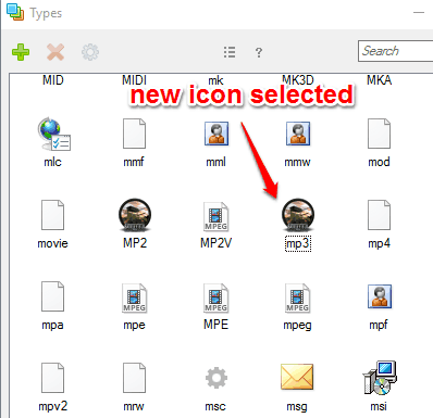 new icon selected for the file type