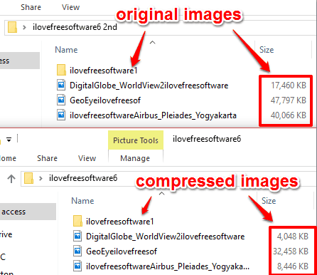 original and compressed images size