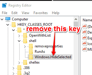remove windows.hideselected key