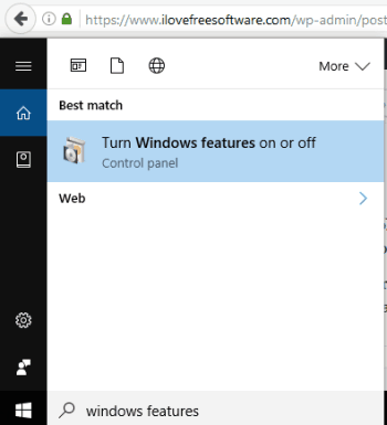 search and click on Turn Windows features on or off