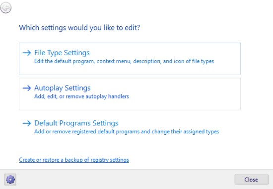 select file type settings option