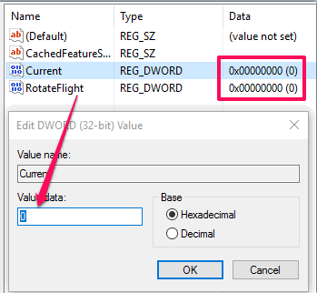 set 0 in value data fields of current and rotateflight dword values
