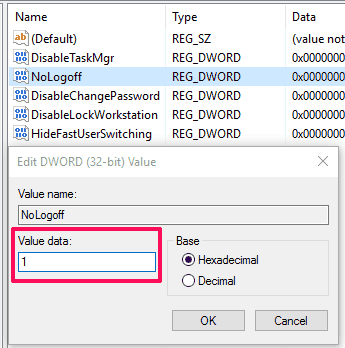 set value data 1 to hide an option
