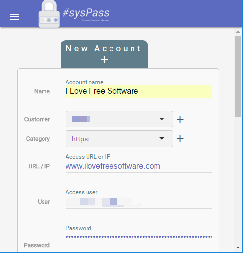 sysPass adding passwords