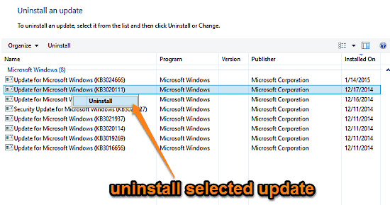 windows 10 uninstall an update