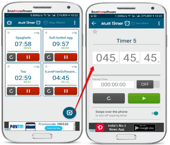 5 free multi timer apps for android- multiple timer stopwatch- set multiple timers