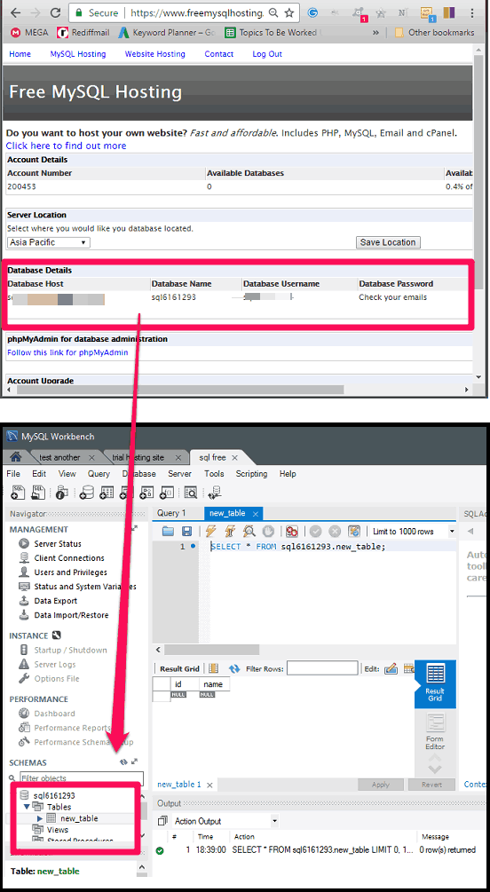 Free MySQL database in full action