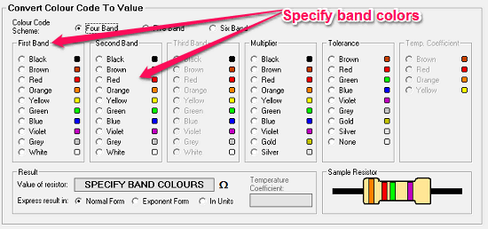 Resistor Colour Code Solver specify band colors