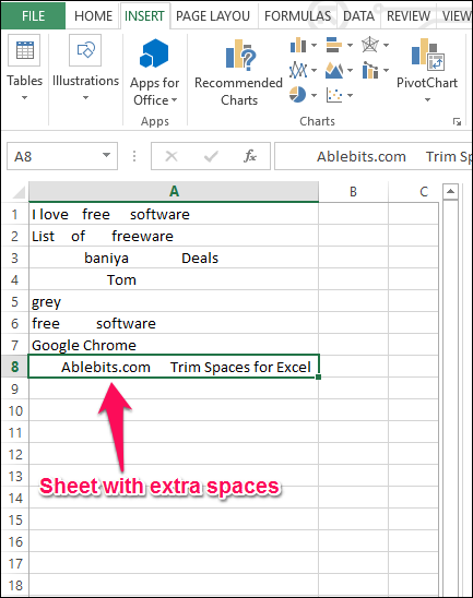 Spaces in Excel sheet