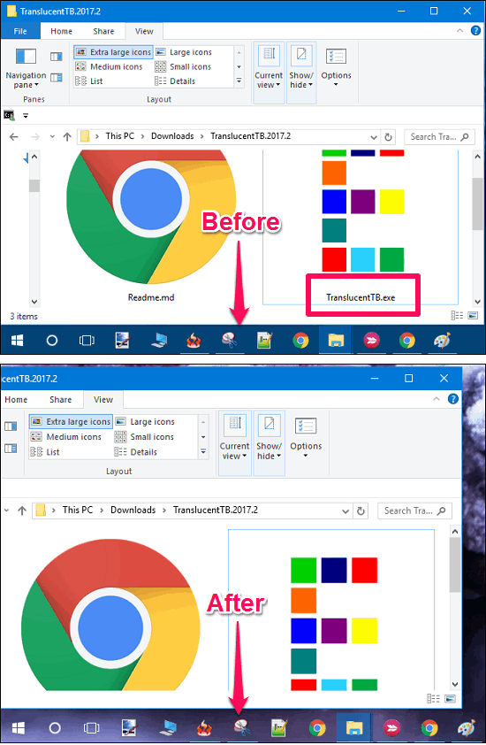 TranslucentTB in action