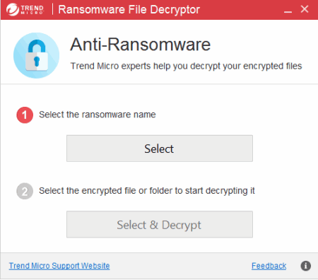 Trend Micro Ransomware File Decryptor- interface