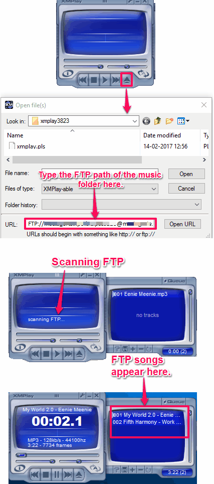 XMPlay in full action ftp